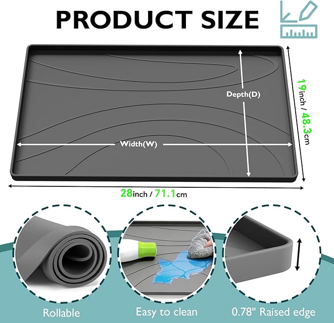 Under Sink Mat 28" x 19", Silicone Under Sink Liner for Kitchen and Bathroom, Waterproof Cabinet Protector Drip Tray, Protects Cabinets from Leaks and Spills