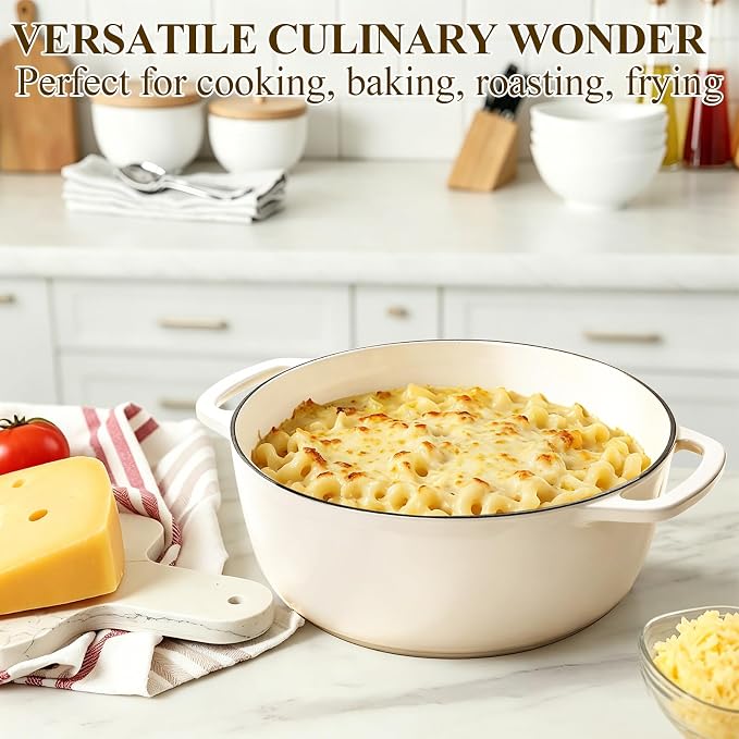 Enameled Cast Iron Dutch Oven Pot with Lid - Wildone 6QT Dutch Oven for Bread Baking, Braising, Stews, Roasting, Across All Cooktops, Oven Safe up to 500° F, Cream White