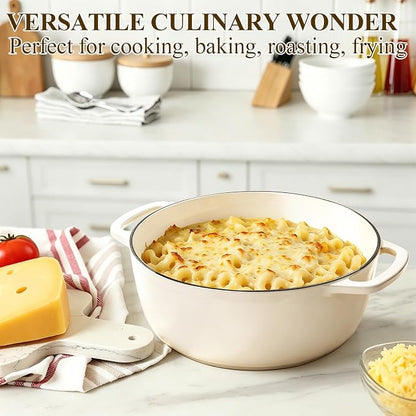 Enameled Cast Iron Dutch Oven Pot with Lid - Wildone 6QT Dutch Oven for Bread Baking, Braising, Stews, Roasting, Across All Cooktops, Oven Safe up to 500° F, Cream White