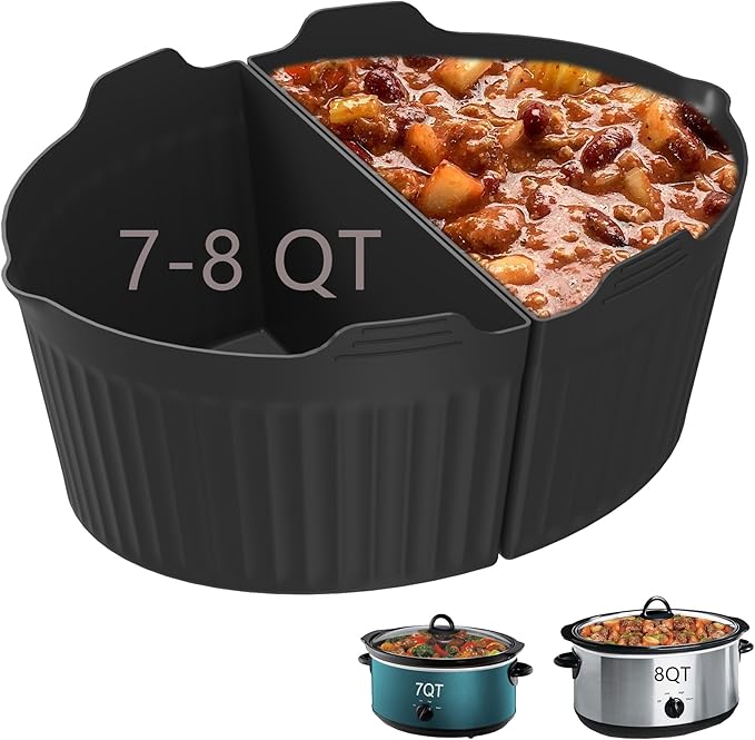 Silicone Liners Fit for Crock Pots/Slow Cookers 7-8QT, Slow Cooker Divider Insert Compatible for Crock Pot Liners, Reusable/BPA Free/Leakproof/Cooking Accessories for Most 7-8 QT Slow Cooker