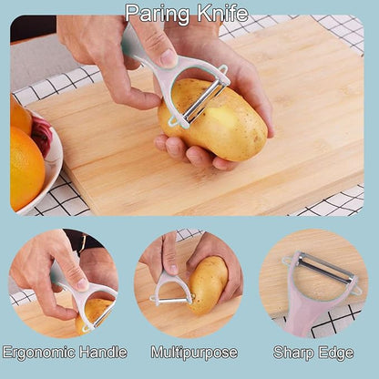 Magicorange Travel Cutting Board Set, 4 Pcs Portable Mini Camping Plastic Cutting Board Set & Stainless Steel Knife with Sheath, Fruits & Vegetable Peeler Scissors (Pink)