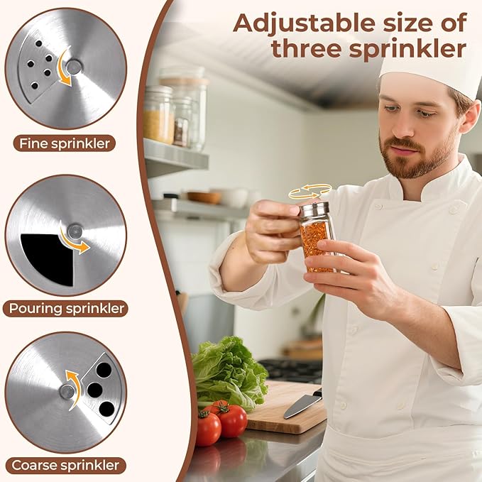 ComSaf Aesthetic Minimalist Spice Jars Set with Adjustable Shaker Lids, 4oz 24PCS Glass Spice Containers with 45 Labels, Square Condiment Jars for Kitchen Organization, Salt and Pepper Seasoning Set
