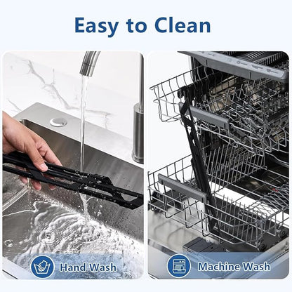 Credon Triangle Roll Up Dish Drying Rack, Foldable Anti-Slip Kitchen Sink Drainer Organizer, Silicone Coated Stainless Steel Frame, Multipurpose Over Sink Corner Caddy for Space Saving (Black)