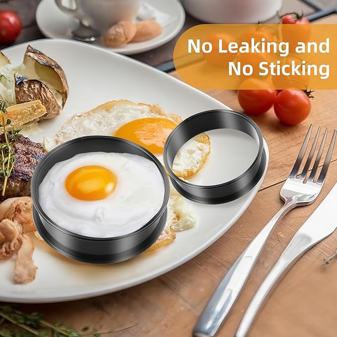 RICHSC-PAN Crumpet Rings, 4Inches Outside Diameter 3.6 Inches Inside Non-Stick English Muffin Rings 8 Packs, Stainless Steel Double Roll Upgrade Design, Suitable For All Kinds of Breakfast.