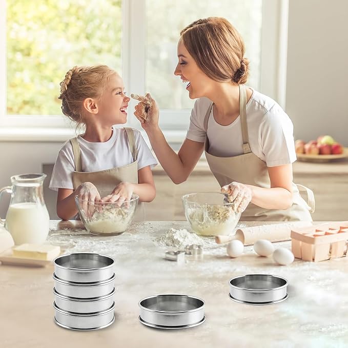 RICHSC-PAN Crumpet Rings, 16Pack Cookie Ring, Outer diameter 3.2Inch+2.1Inch Food-Grade Stainless Steel Tart Rings. More Convenient to Take the Food of The Bakery Ring Mold.