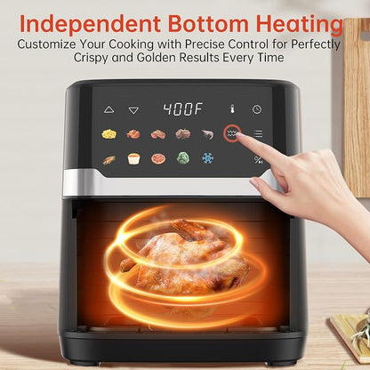 VUSIGN Air Fryer 6.8QT, 10-in-1 Functions Airfryer with Visible Window, 400°F Fast Heating & Adjustable Bottom Heater for Crispier Results, Nonstick & Dishwasher-Safe Basket, 1700W, Black