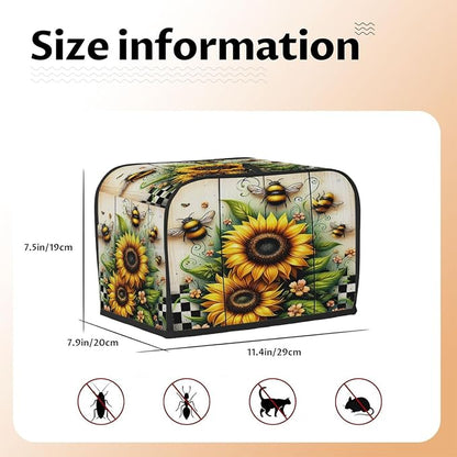 2 Slice Sunflower Wood Bee Toaster Cover Waterproof Dust Fingerprint Bread Machine Cover Washable Kitchen Appliance Protector For Home Kitchen Bakeware Table Decor Women Gifts