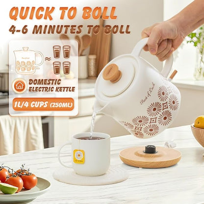 Ceramic Electric Kettle 1 Quarts, Automatic Shut Off, Porcelain Teapot, Hot Water Electric Boiler with LED Light, Boil Dry Protection, Short Spout 1000W Rapid Boiling Water for Tea Coffee