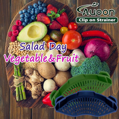 AUOON Clip On Strainer Silicone for All Pots and Pans, Pasta Strainer Clip on Food Strainer for Meat Vegetables Fruit Silicone Kitchen Colander (Navy)