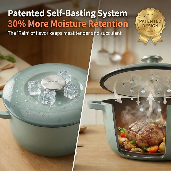 5QT Enamel Cast Iron Dutch Oven with Lid,Dual Handles,Versatile Heavy-Duty Non-toxic Cookware for Sourdough Bread Baking,Braising,Stews,Roasting,Oven Safe up to 500°F green