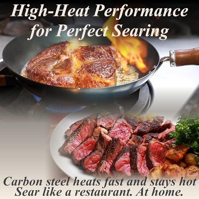 Crafted in Japan. Trusted by Chefs. Japanese Carbon Steel Frying Pan – Precision-Formed, Pre-Seasoned & Lightweight, Chef-Designed for High-Heat Control (7.9 inches)