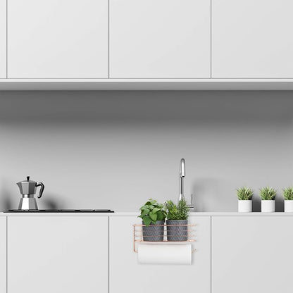 Relaxdays Hanging Basket with Kitchen Roll Holder, Storage, Kitchen & Bathroom, Wire Basket H x D: 18 x 31 x 17 cm, Copper