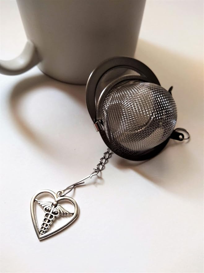 Caduceus Charm Tea Strainer Ball Infuser, Health Professional Gifts, Graduation Med School Present