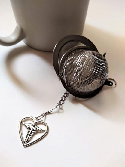 Caduceus Charm Tea Strainer Ball Infuser, Health Professional Gifts, Graduation Med School Present