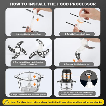 Food Processor, Meat Grinder Vegetable Chopper for Home Use, Sovyime Small Food Chopper with 2 Bowls(8 Cup) & 2 Bi-Level Blades. 350W Electric Meat Chopper for Onion, Baby Food, Garlic, Nuts, Fruit