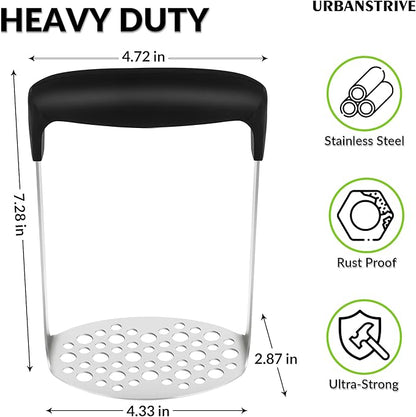 Upgraded Potato Masher, Durable Non-break Handle, Rust-proof, Dishwasher safe, Heavy duty 304 Stainless Steel, Kitchen Gadgets Gifts, Black