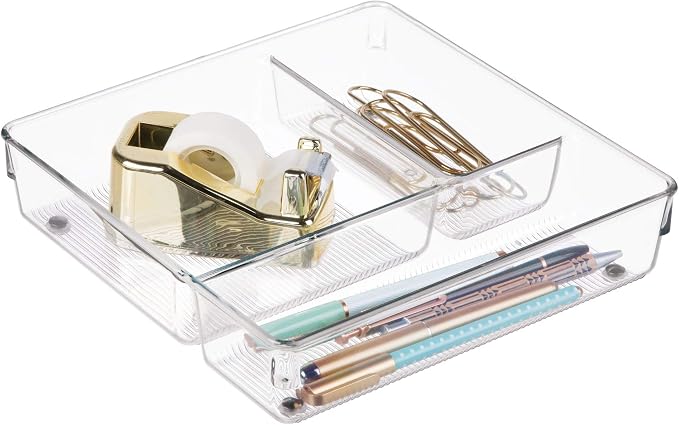 InterDesign Linus Kitchen Drawer Organizer for Silverware, Spatulas, Gadgets - 9" x 9" x 2", Clear