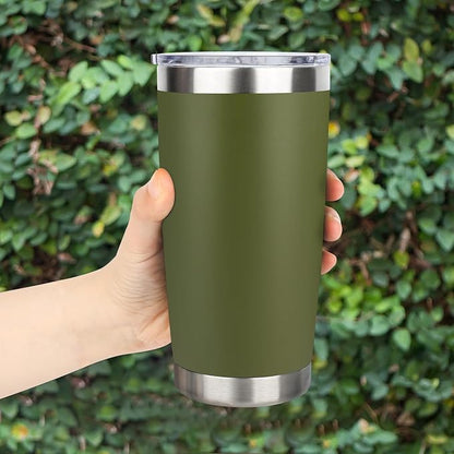 20oz Stainless Steel Tumbler Bulk with Lid, Travel Mug - Double Wall Vacuum Powder Coated Cup - Army Green, 12 Pack