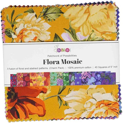 Soimoi 40Pcs 5" x 5" DIY Cotton Fabric Squares, 5" Layer Cake Fabric, Fabric Squares Bundles Patchwork, Pre-Cut Quilt Charm Pack, DIY Sewing Quarters Bundle, Quilting Fabric Bundles - Flora Mosaic