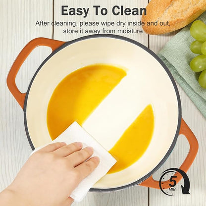 Enameled Cast Iron Dutch Oven with Lid, 6 QT Cast Iron Dutch Oven Pot, Dual Handles for Bread Baking, Cook, Bake, Oven Safe across All Cooktops (Orange, 6 QT)