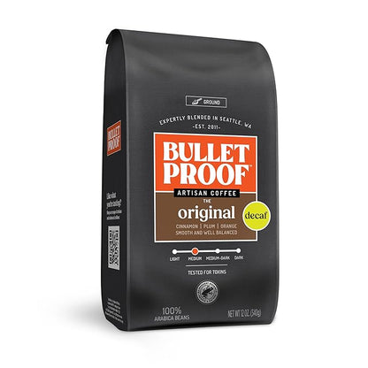 Bulletproof Original Medium Roast Ground Decaf Coffee, 12 Ounces, 100% Arabica Coffee, Clean Coffee Tested for Toxins