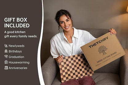 THETCHRY Cutting Boards for Kitchen, Extra Large Chopping Board for Stovetop, Checkered Acacia Wood Cutting Board with Juice Grooves, Butcher Block with Gift Box, 20" x 15" x 1"