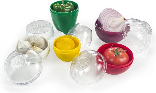 5PCS Fruit and Vegetable Shaped Savers Storage Onion Tomato Lemon Green Pepper and Garlic Containers for Fridge Vegetable Crisper Makes Food Stays Fresh Longer