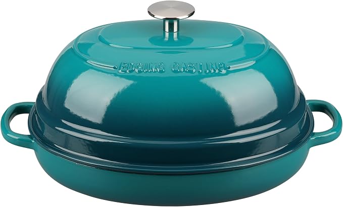 EDGING CASTING Enameled Oval Cast Iron Dutch Oven Pot with Lid, Bread Dutch Oven for Sourdough Bread Baking, Dutch Oven Bread, Bread Oven, 6QT, Darkcyan