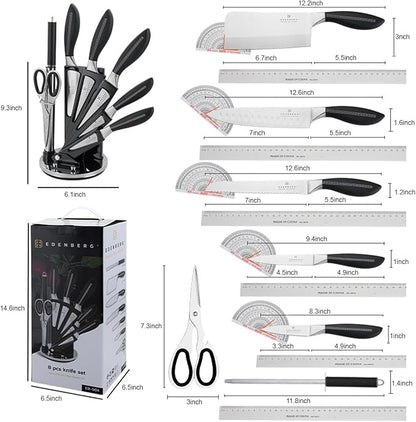 Kitchen Knife Set, Retrosohoo 8-Piece Grey Sharp Non-Stick Coated Chef Knives Block Set,Stainless Steel Knife Set for Kitchen with Sharpener for Cutting Slicing Dicing Chopping (Grey)