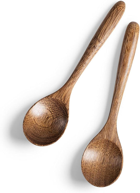 2 PCS Wooden Spoons for Honey, 6.7 inch Small Wooden Spoons - Terrific for Tea, Coffee & Soup, Little Padauk Wood Serving Table Spoon Set, Bulk Bamboo Teaspoon for Eating with Unique Design