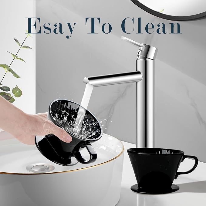hailanbao Handmade Pour Over Ceramic Coffee Dripper - Authentic Brewing Experience for Camping, Office, and Home (Black)