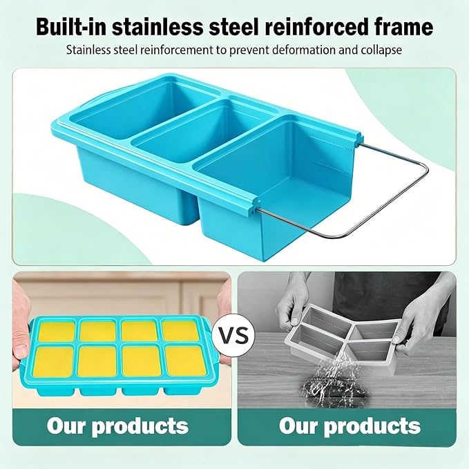 2 Pack Silicone Freezer Molds With Lids,1 Cup Silicone Freezer Tray With Lids for Easy Meal Prep Container and Kitchen Storage Solution Perfect for Storing Soup, Sauces, Leftovers and More