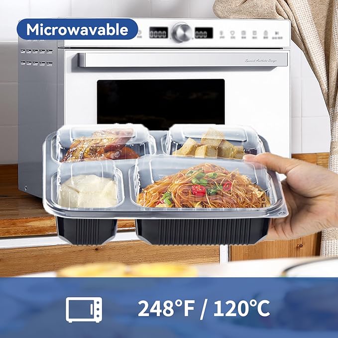 To Go Containers 40 Pack 34oz - Shrink-Wrapped Ready to Use | 4-Compartment Leak-Resistant No Pre-Wash | BPA Free Shatterproof Flexible PP | Microwave Safe, Catering & Leftover Storage