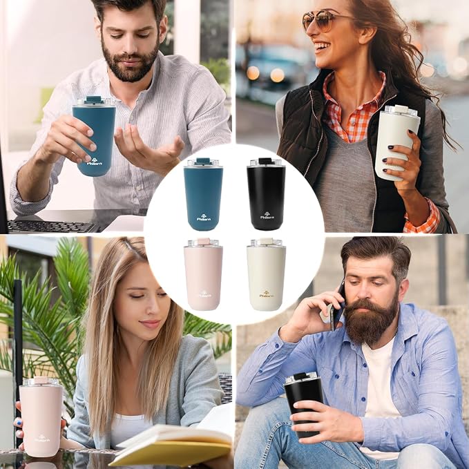 PHILORN Coffee Mug with Lid, 12 OZ Travel Mug, Leak-proof to go Coffee Mug, Stainless Steel Thermal Coffee Mug with Double Wall, Insulated Coffee Tumbler for Men and Women for Hot & Cold Drinks, P922