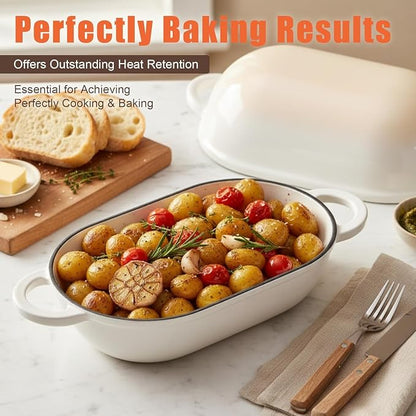 Enameled Cast Iron Sourdough Bread Oven, 2.5 QT Loaf Cast Iron Bread Pan with Lid, Oval Dutch Oven for Homemade Bread Baking, Meatloaf Pan with Lid (Gradient Caramel)