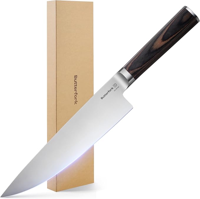 8 Inch Chef Knife, High-Carbon Stainless Steel Kitchen Knives with Pakkawood Handle, Ultra Sharp Cooking Knife for Meat & Vegetables, Gift for Home Cooks & Chefs