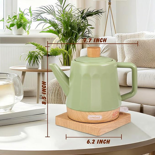 Ceramic Electric Kettle 1.2L, Automatic Shut Off Tea Kettle & Hot Water Boiler Pot For Coffee & Tea, Prevent Boil Dry, 1000W, Seed-green