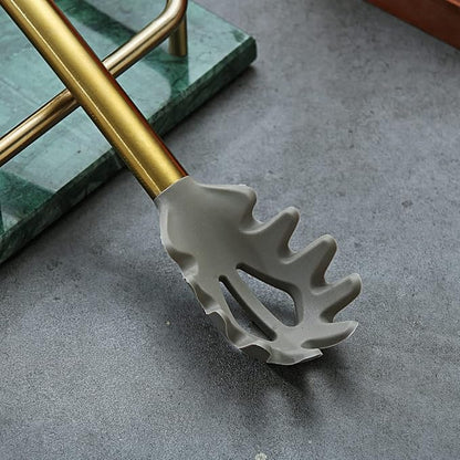 Gold Spaghetti Spoon, Berglander Non-stick Silicone Pasta Server With Titanium Gold Plating Handle, Spaghetti Server For Cooking, Pasta Fork, Noddle Fork, Dishwasher Safe, Easy to Clean