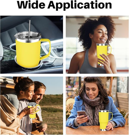 20 oz Tumbler with Handle, Stainless Steel Insulated Tumbler with Lid and Straw, Double Wall Vacuum Coffee Mug Tumbler, Insulated Coffee Thermal Cup for Cold and Hot (Yellow, 20 Ounces)