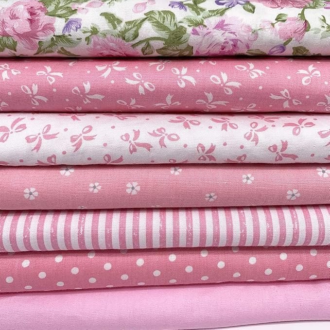 7 pcs 20" x 20" Cotton Fabric DIY Making Supplies Quilting Patchwork Fabric Fat Quarter Bundles DIY for Quilting Cotton Patchwork Cushions (Peony, 18" x 22")