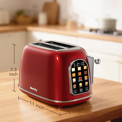 Mecity Toaster 2 Slice, Touch Screen Wide Slot Retro Toaster For Breads Bagel Muffin Waffle, House Warming Gift New Home, 120V 825W, Red Pearl