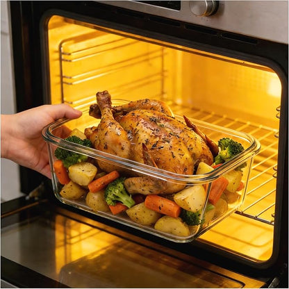 200oz Extra Large Glass Storage Containers with Airtight Locking Lid with Handle - 6000ml Large Glass Food Containers for Rotisserie Chicken/Turkey and Potluck, BPA Free Oven Safe