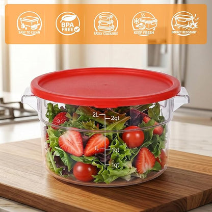 2 Pcs 2 Qt Round Food Storage Container with Lid, Dough Proofing Bucket, Clear Translucent Containers with Scale, Freezer & Dishwasher Safe, Dough Proofing Container for Pizza Bread Kitchen