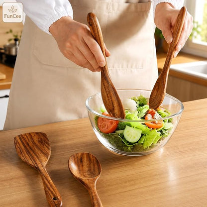 6 Pack Wooden Spoons For cooking – Heat-Resistant Wood Spatula with Comfort Grip, Lightweight Kitchen Cooking Utensils set, wood Spoon utensil Set Perfect for Non-Stick Cookware