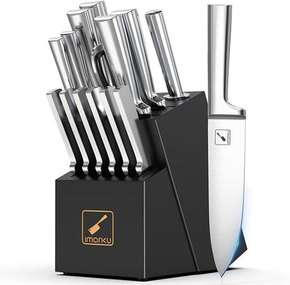 imarku 15 PCS Knife Set: Kitchen Knife Set with High Carbon Stainless Steel, Knife Block Set with Dishwasher Friendly Ultra Sharp Professional Chef Well Balance Knives Set, Best Gifts for Women Men