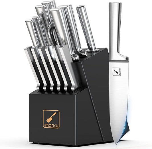 imarku 15 PCS Knife Set: Kitchen Knife Set with High Carbon Stainless Steel, Knife Block Set with Dishwasher Friendly Ultra Sharp Professional Chef Well Balance Knives Set, Best Gifts for Women Men