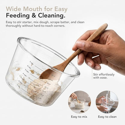 Premium Sourdough Starter & Dough Proofing Set, 2-Piece Borosilicate Glass Containers with Airtight Lids, Wide Mouth Measuring Bowls for Baking & Fermentation, Microwave & Oven Safe (24oz & 71oz)