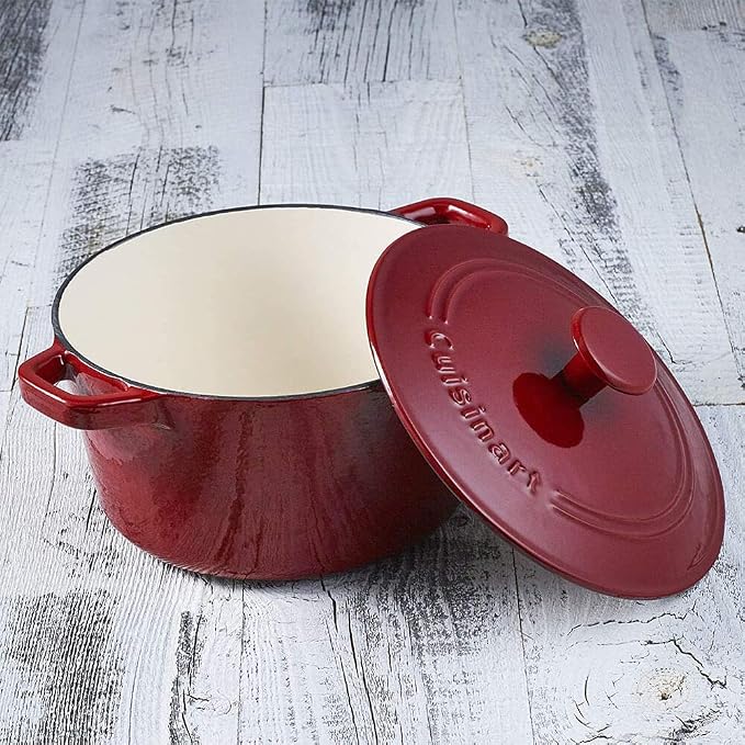 Cuisinart Chef's Classic Enameled Cast Iron Dutch Oven with Lid, Porcelain Enameled Interior, Oven Safe, Induction Compatible, 3-Quart, Round, Cardinal Red