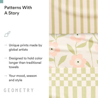 GEOMETRY Tea Towels – Spring & Summer Collection – Quick-Dry, Ultra-Absorbent, Reusable Microfiber Kitchen Towels for Drying & Cleaning - Meadowlight - 3 Pack