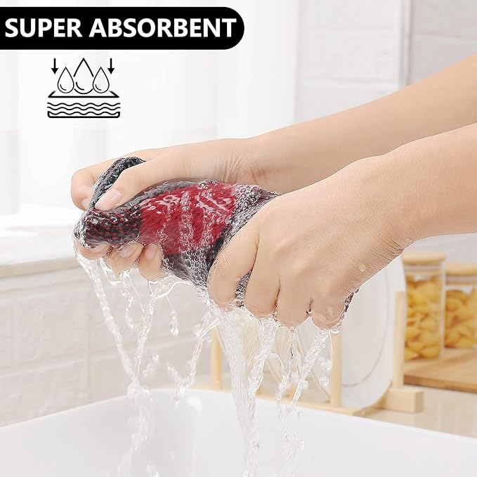 Homaxy Kitchen Towels and Dishcloths Set, 12 x 12 and 13 x 28 Inches, Set of 12 100% Cotton Waffle Weave Check Plaid Kitchen Dish Towels, Super Soft and Absorbent Dish Cloths, Black & Red